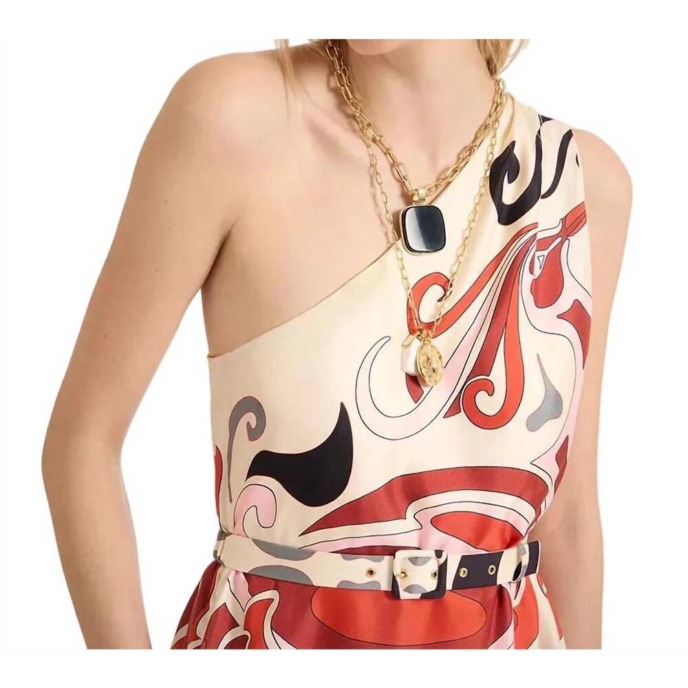 NEW LA DOUBLEJ phoenix placee silk twill roy dress in crimson/ ivory - Picture 4 of 6